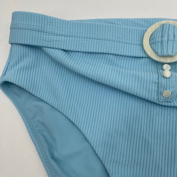 Jonathan Simkhai Swim Bikini Bottom Size Large Ribbed Horizon Blue Belt NWT - Picture 15 of 16